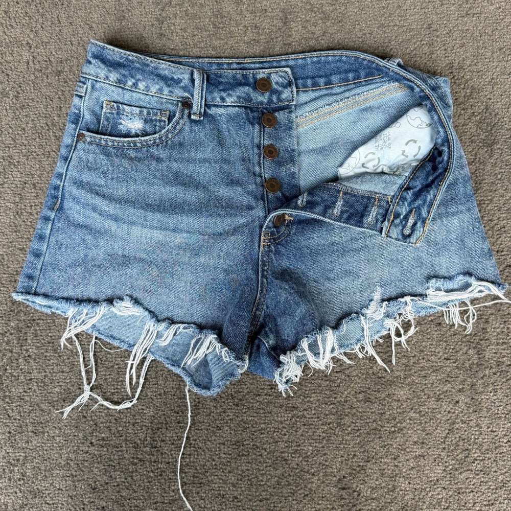 Sincerely Jules Womens High Rise Distressed Button Fly Denim Shorts Blue SZ 9/29